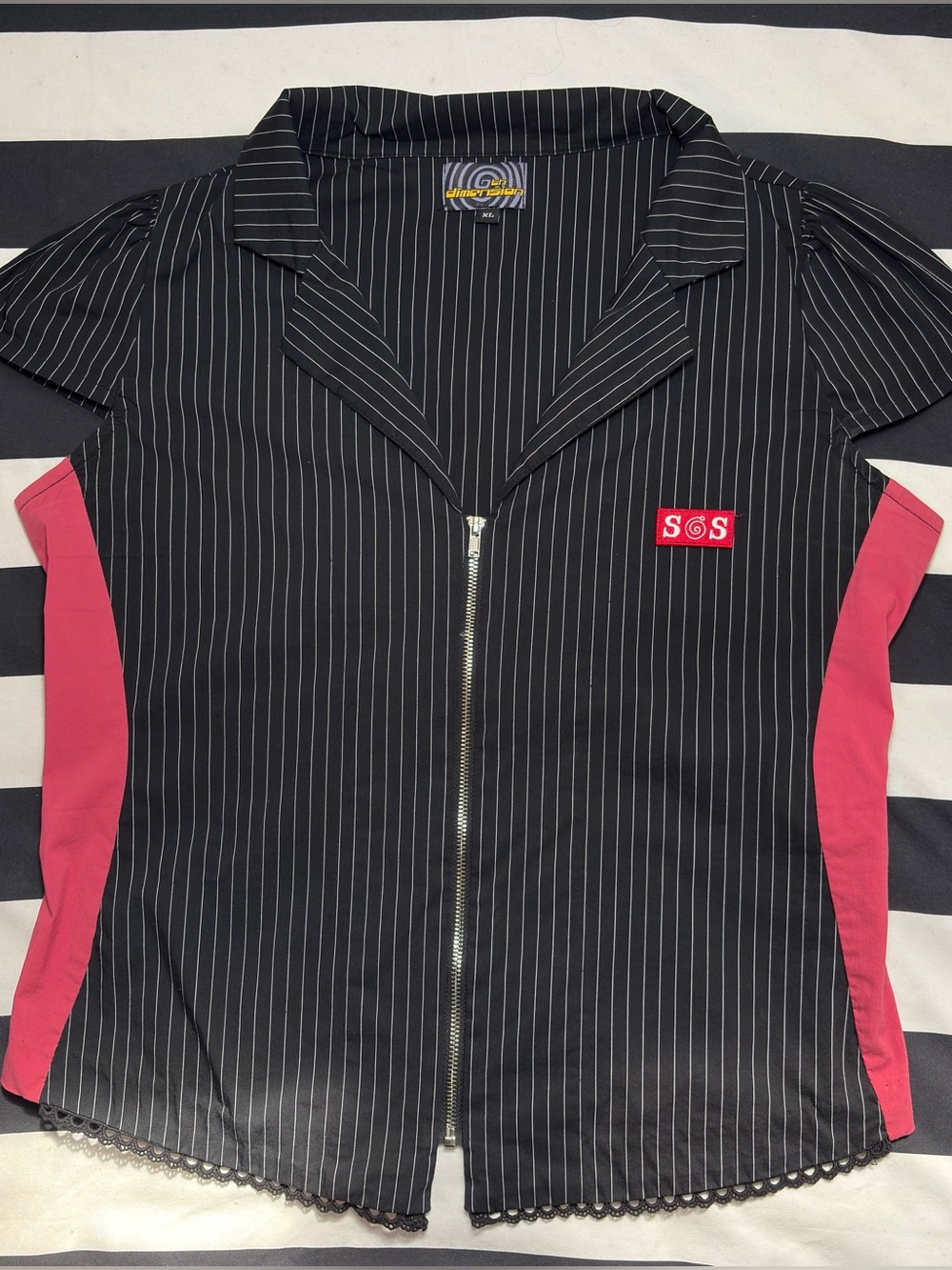 sixth dimension SOS pinstriped zippered corset style vest top / blouse